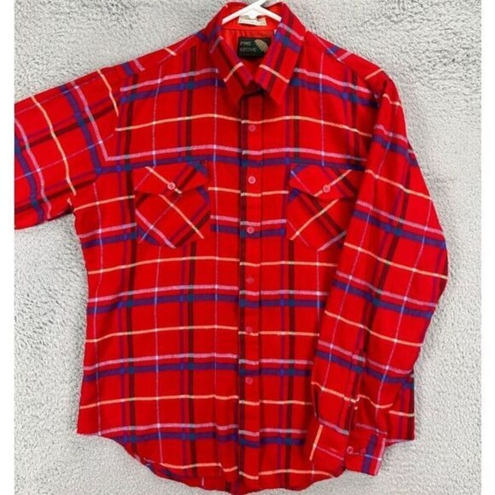 Pine Grove Flannel Shirt Adult Medium Red Plaid Button Up Long Sleeve Pocket Men